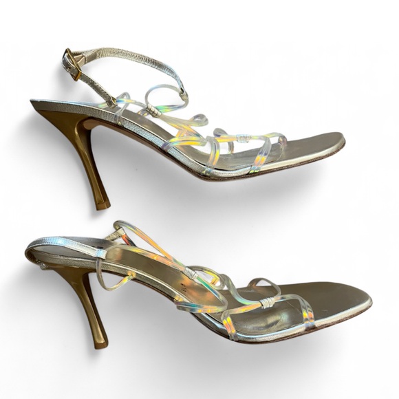 Stuart Weitzman Iridescent It Girl Gold Heels - Picture 1 of 8
